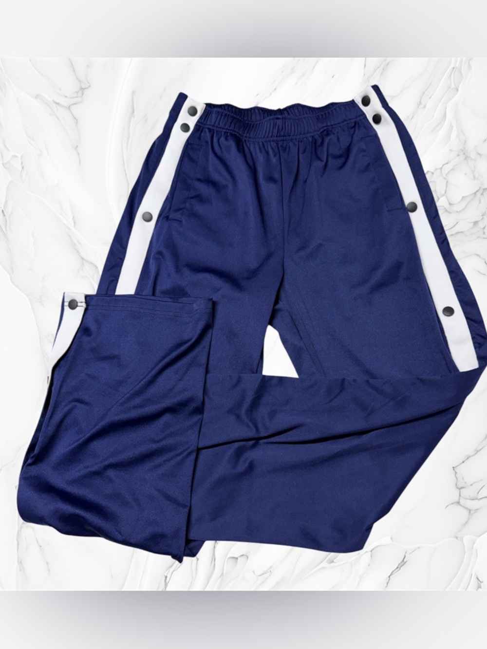 Deyeek Navy Track Pants with White Snaps Striped sides size medium